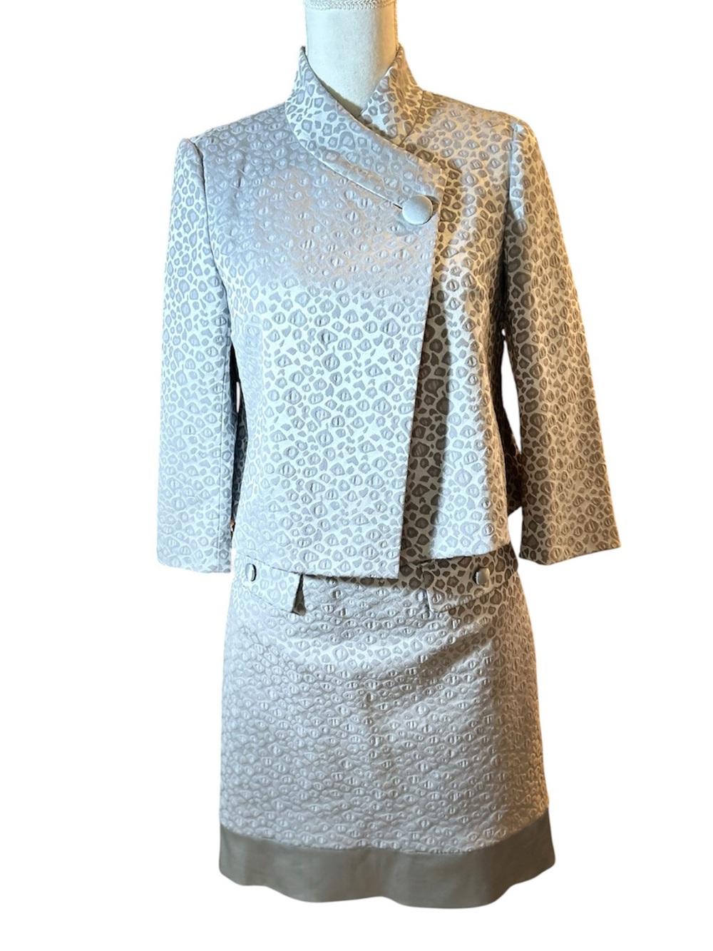 Michael Kors Metallic Silver Gray Jacquard Dress and Jacket Suit Set